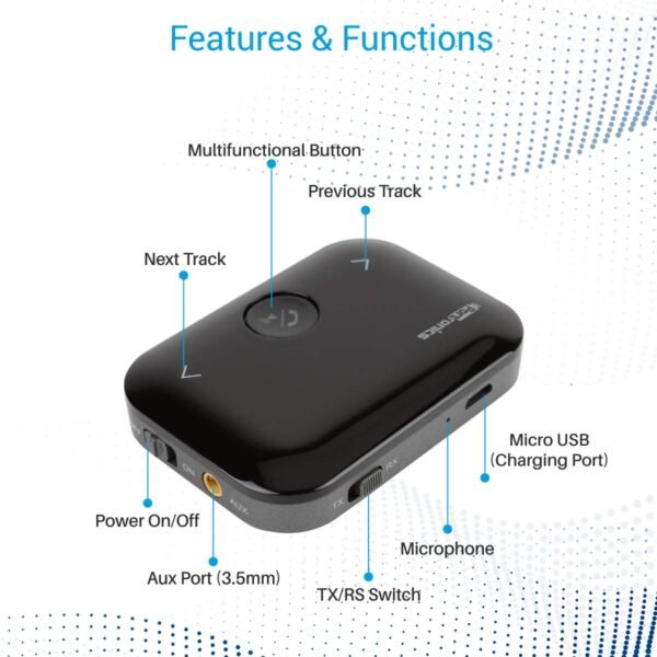 Portronics Auto 14 2-in-1 Bluetooth Transmitter & Receiver Adaptor (Black) - Image 4