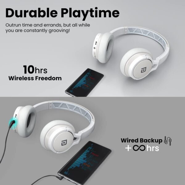 Portronics Muffs M1 Wireless Bluetooth Over Ear Headphone(White) - Image 3