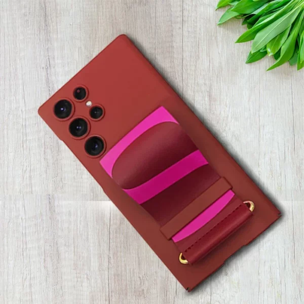 Samsung S22 ULTRA Leather Strap Holder Protective Back Case - (Wine) - Image 5