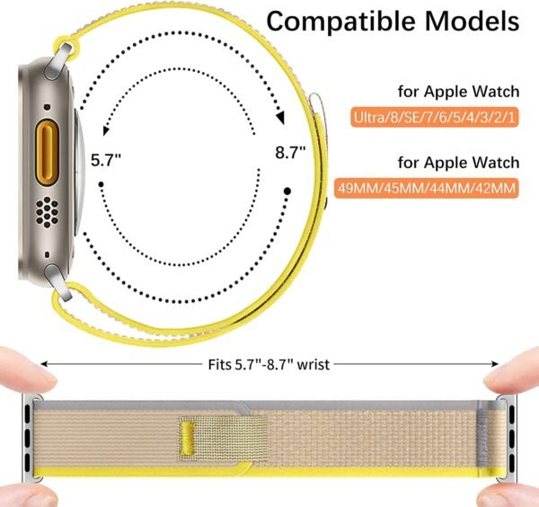 Trail Loop Band Compatible for Apple Watch Ultra Band 49mm 45mm 44mm 42mm- (Beige|Yellow) - Image 5