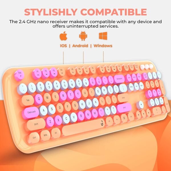 iGear KeyBee Pro: Colourful Computer Wireless Keyboard and Mouse Combo, Retro Typewriter Flexible Keys, Official Full Sized Keyboard, 2.4 GHz Dropout-Free Connection and Optical Mouse (Orange) - Image 5