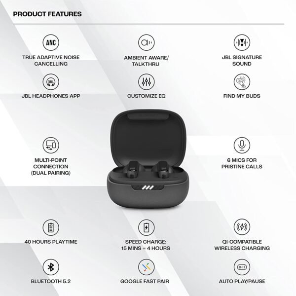 JBL Live Pro 2 True Wireless in Ear Earbuds ANC Earbuds | Upto 40Hrs Playtime | Adjust EQ for Extra Bass | 6 Mics for Crystal Clear Calls | Dual Pairing | Qi Compatible | Built-in Alexa (Black) - Image 10