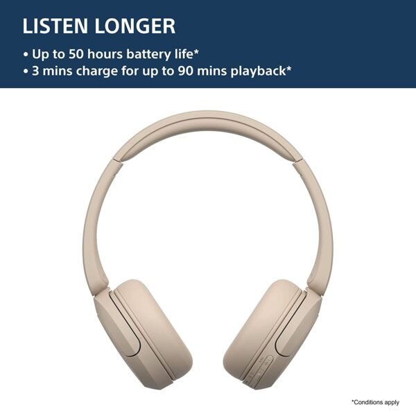 Sony WH-CH520, Wireless On-Ear Bluetooth Headphones with Mic, Upto 50 Hours Playtime, DSEE Upscale, Multipoint Connectivity/Dual Pairing,Voice Assistant App Support for Mobile Phones (Beige) - Image 2