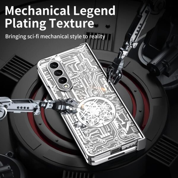 Samsung Z Fold 3 Case Mechanical Legend Plating Texture Luxury Crystal Clear Phone Case(Silver) - Image 3