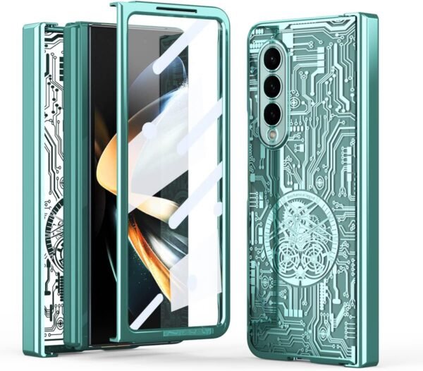 Samsung Z Fold 3 Case Mechanical Legend Plating Texture Luxury Crystal Clear Phone Case(Green)