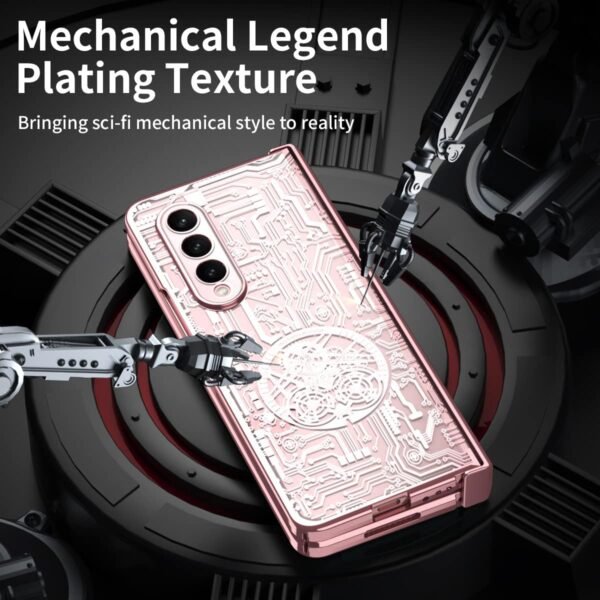 Samsung Z Fold 3 Case Mechanical Legend Plating Texture Luxury Crystal Clear Phone Case(Pink) - Image 3