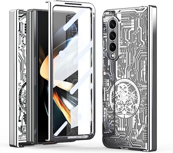 Samsung Z Fold 3 Case Mechanical Legend Plating Texture Luxury Crystal Clear Phone Case(Silver)