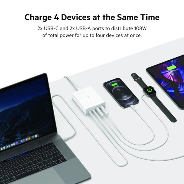 Belkin 108W GaN 4 Port (2 USB-A and 2 USB-C PD 3.0) Fast Charger - Image 4