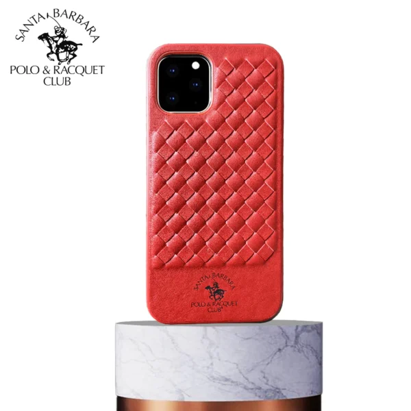 iPhone 15 Pro Max Leather Back Case Cover Santa Barbara Polo & Racquet Club ® Ravel Series Genuine (Red)