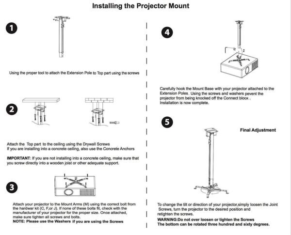 Projector Holder Adjustable Projector Ceiling and Wall Mount Kit Bracket Stand (White - 3 Feet) - Image 2