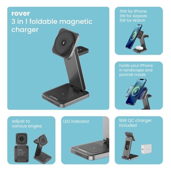 Stuffcool Rover Foldable 3 in 1 Magnetic Wireless Charging Station - Image 3